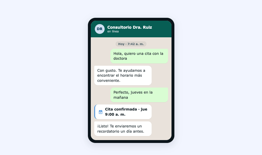 Agendamiento por WhatsApp: conversación entre el paciente y el consultorio