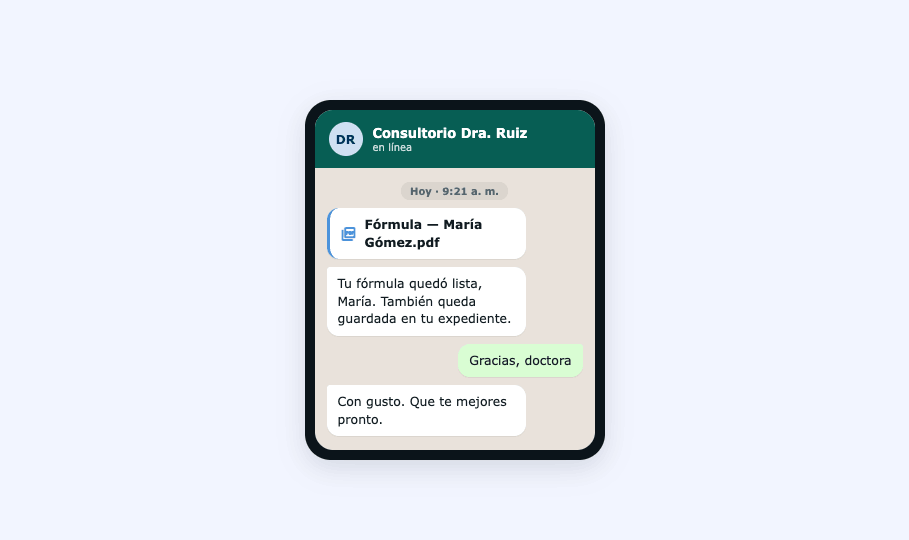 Fórmula entregada por WhatsApp al paciente en PDF