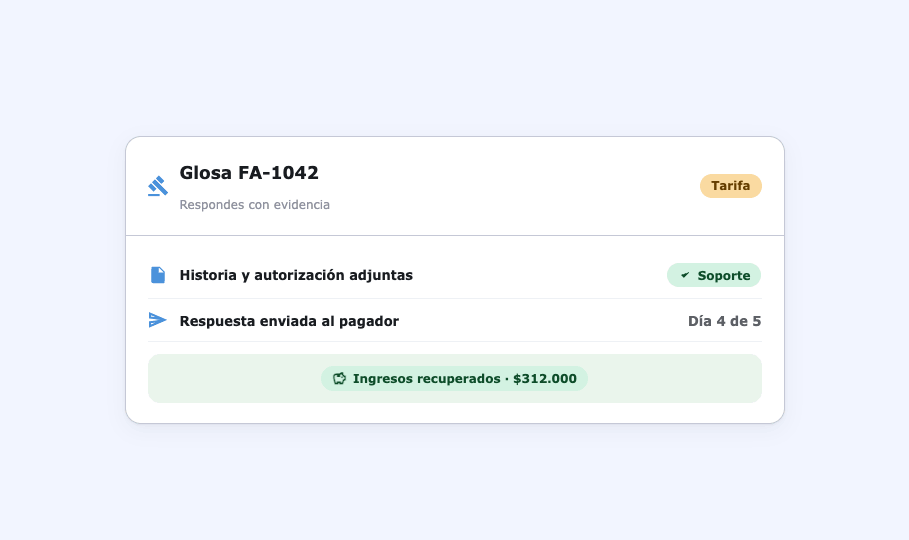 Glosa respondida con evidencia en Clave: soportes adjuntos y respuesta enviada