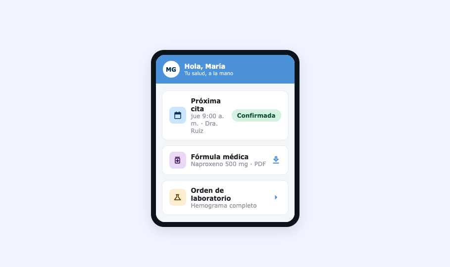Paciente conectado en Clave: su app con la cita, la fórmula y la orden